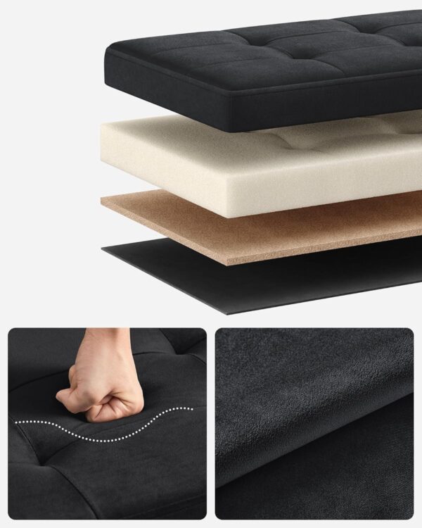 SONGMICS Bancuta pliabila cu spatiu de depozitare, catifea matlasata, 38x110x38 cm, capacitate 300 kg, negru - imagine 5
