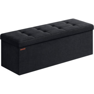 SONGMICS Bancuta pliabila cu spatiu de depozitare, catifea matlasata, 38x110x38 cm, capacitate 300 kg, negru