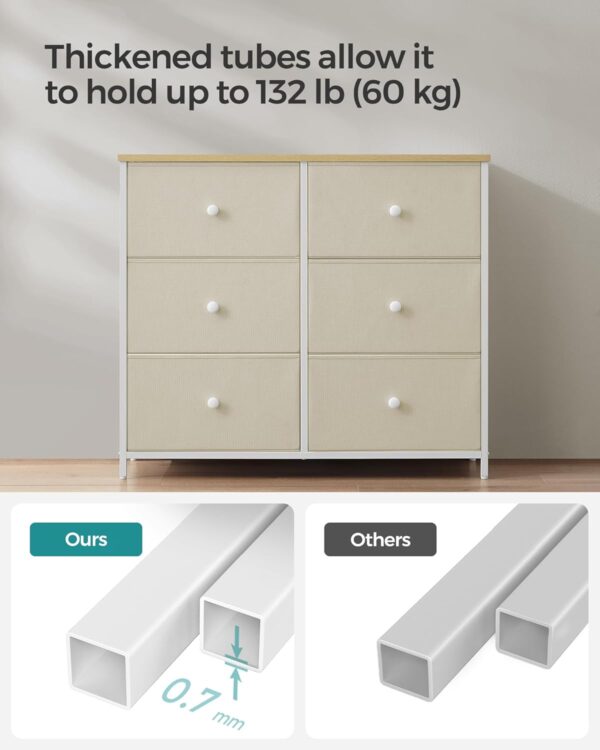 SONGMICS Comoda cu 6 sertare textile, cadru metalic, 80x30x71 cm, alb si crem - imagine 4