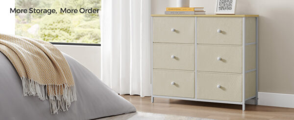 SONGMICS Comoda cu 6 sertare textile, cadru metalic, 80x30x71 cm, alb si crem - imagine 10