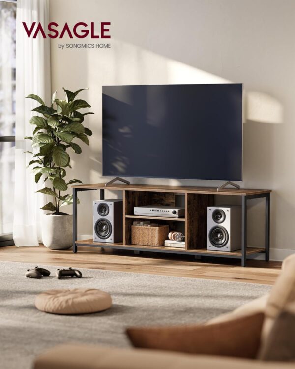 VASAGLE Comoda TV pentru televizoare pana la 65 inch, cadru metal, stil industrial, 147x40x50 cm, maro rustic - imagine 3