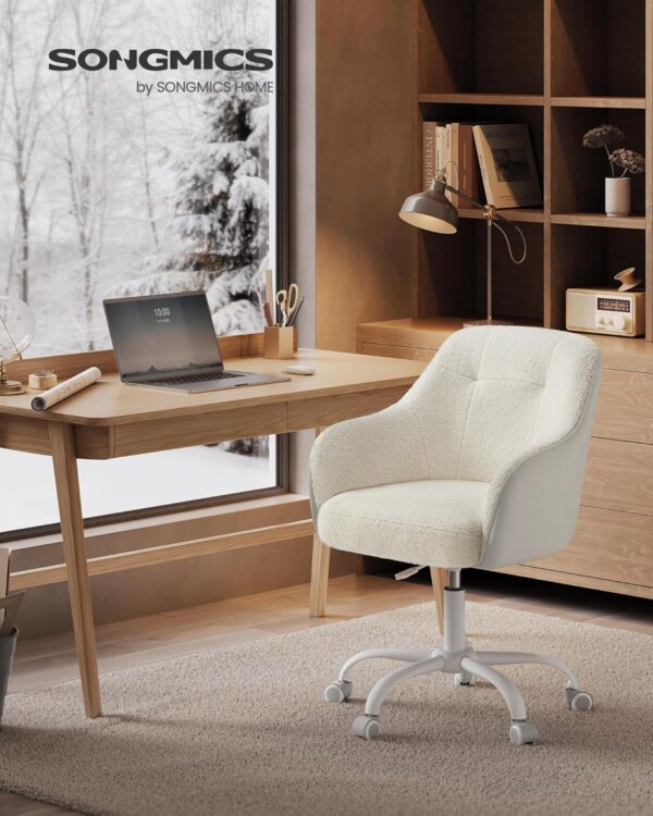 SONGMICS Scaun birou rotativ, reglabil pe inaltime, material sherpa si PU, cadru otel, 64x64x83-93 cm, bej - imagine 2