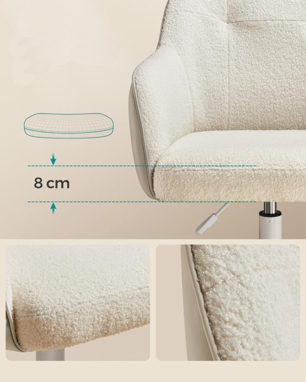 SONGMICS Scaun birou rotativ, reglabil pe inaltime, material sherpa si PU, cadru otel, 64x64x83-93 cm, bej - imagine 4