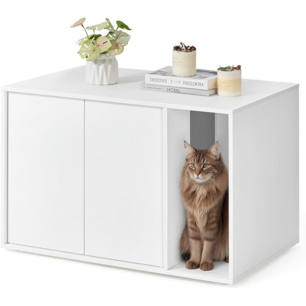 SONGMICS Dulap pentru litiera pisici, montaj rapid fara scule, design minimalist, PAL, 80x50x50 cm, alb - imagine 6
