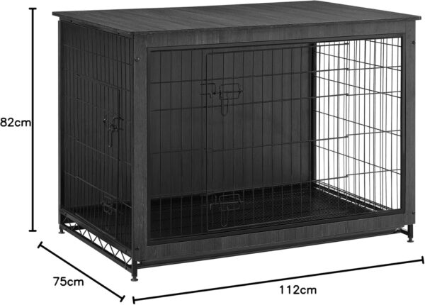 FEANDREA Cusca mobilier pentru caini mari, masa laterala cu 2 usi si tava detasabila, otel si PAL, 105x69x71 cm, negru - imagine 2