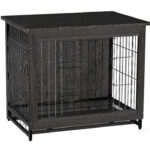 FEANDREA Cusca mobilier pentru caini mari, masa laterala cu 2 usi si tava detasabila, otel si PAL, 105x69x71 cm, negru