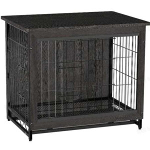 FEANDREA Cusca mobilier pentru caini mari, masa laterala cu 2 usi si tava detasabila, otel si PAL, 105x69x71 cm, negru