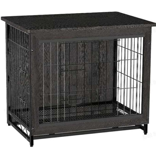 FEANDREA Cusca mobilier pentru caini mari, masa laterala cu 2 usi si tava detasabila, otel si PAL, 105x69x71 cm, negru