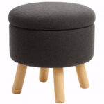 Taburet rotund cu picioare din lemn, tapiterie textila, 30x28 cm, gri