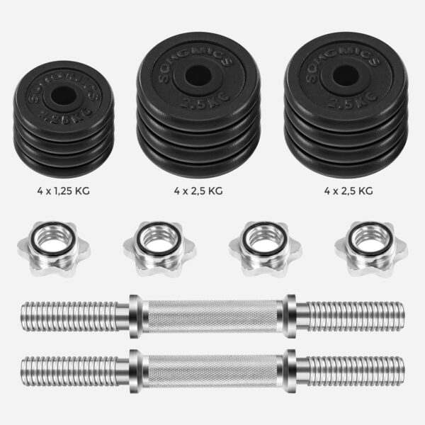 SONGMICS Set 2 gantere reglabile 30 kg, discuri fonta si bare otel, prindere anti-alunecare - imagine 7