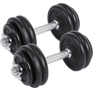 SONGMICS Set 2 gantere reglabile 30 kg, discuri fonta si bare otel, prindere anti-alunecare