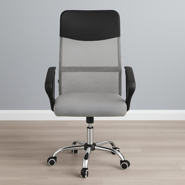 Scaun de birou ergonomic cu reglaj pe inaltime, material tip mesh si ecopiele, 58x60x117 cm, gri - imagine 10