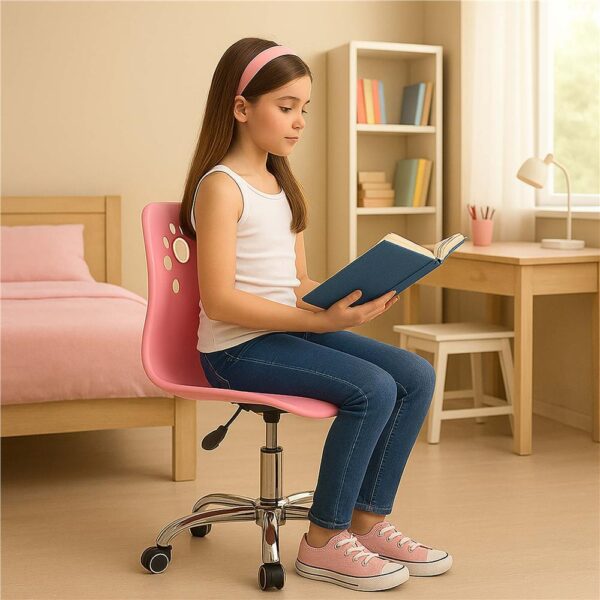 Scaun birou ergonomic, cu sezut din spuma, reglabil pe inaltime, maxim 120 kg, 90x49x48 cm, roz - imagine 4