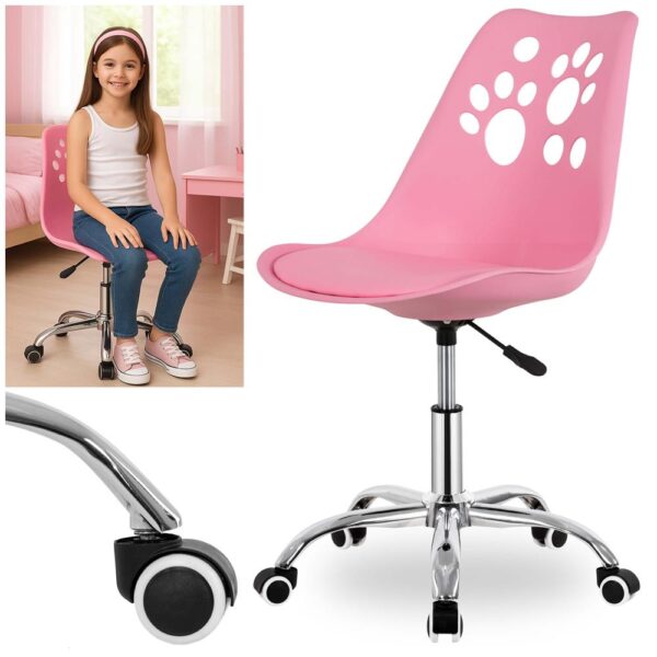Scaun birou ergonomic, cu sezut din spuma, reglabil pe inaltime, maxim 120 kg, 90x49x48 cm, roz - imagine 10