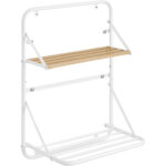 SONGMICS Suport prosoape pliabil de perete, cu 5 bare, polita de depozitare, otel, 10x17x22 cm, alb