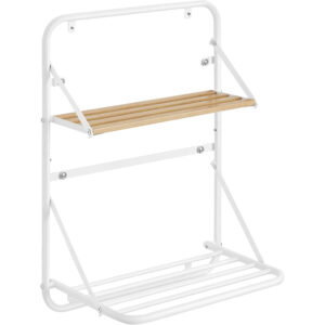 SONGMICS Suport prosoape pliabil de perete, cu 5 bare, polita de depozitare, otel, 10x17x22 cm, alb