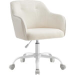 SONGMICS Scaun birou rotativ, reglabil pe inaltime, material sherpa si PU, cadru otel, 64x64x83-93 cm, bej