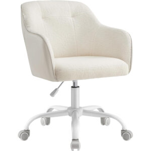 SONGMICS Scaun birou rotativ, reglabil pe inaltime, material sherpa si PU, cadru otel, 64x64x83-93 cm, bej