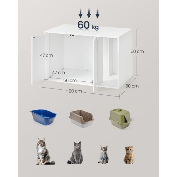 SONGMICS Dulap pentru litiera pisici, montaj rapid fara scule, design minimalist, PAL, 80x50x50 cm, alb - imagine 7