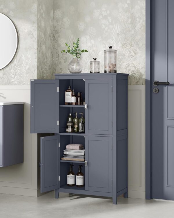 VASAGLE Dulap de baie, din MDF, cu 2 compartimente si 4 usi, rafturi reglabile, 30x60x110cm, gri inchis - imagine 5