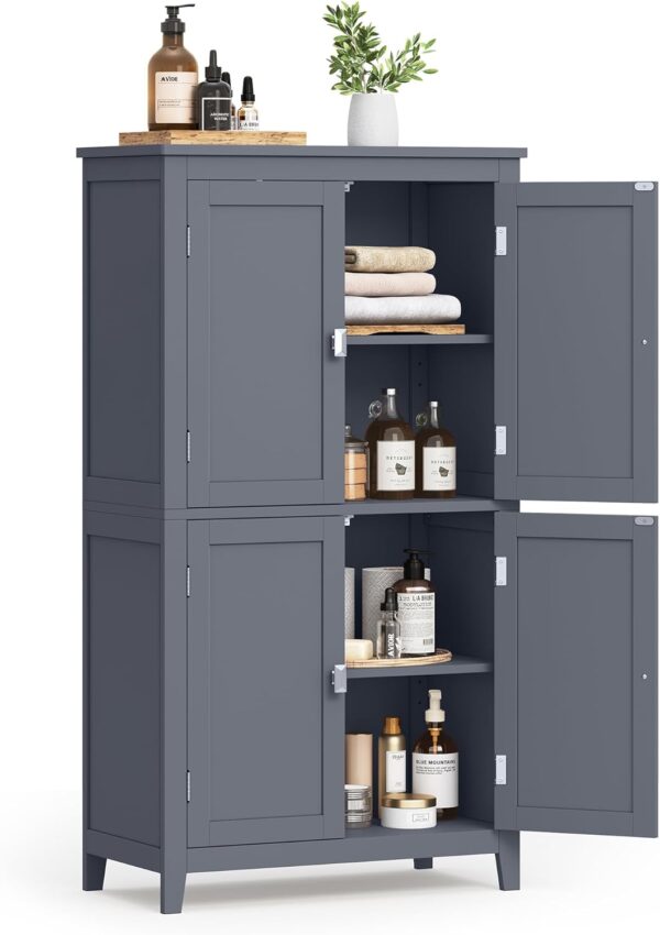 VASAGLE Dulap de baie, din MDF, cu 2 compartimente si 4 usi, rafturi reglabile, 30x60x110cm, gri inchis - imagine 6