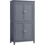VASAGLE Dulap de baie, din MDF, cu 2 compartimente si 4 usi, rafturi reglabile, 30x60x110cm, gri inchis