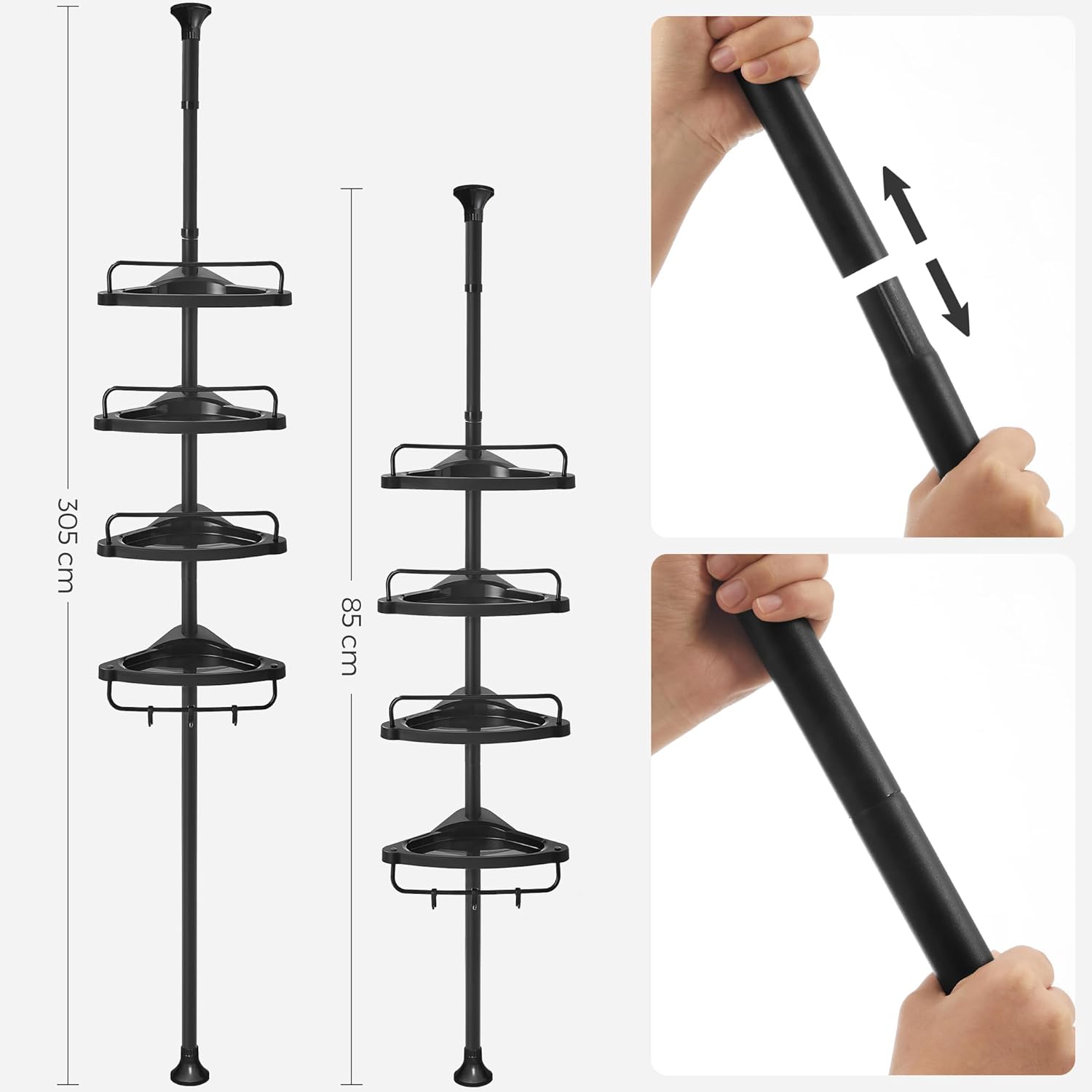 SONGMICS Etajera colt dus, 4 rafturi, inaltime reglabila 85-305 cm, otel si plastic PP, negru - imagine 2