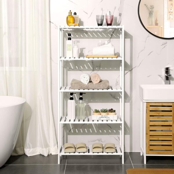 SONGMICS Etajera 5 niveluri, din bambus, pozitii reglabile, multifunctionala pentru bucatarie sau hol, 60x26x130 cm, alb - imagine 3