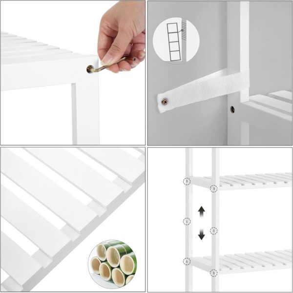 SONGMICS Etajera 5 niveluri, din bambus, pozitii reglabile, multifunctionala pentru bucatarie sau hol, 60x26x130 cm, alb - imagine 4