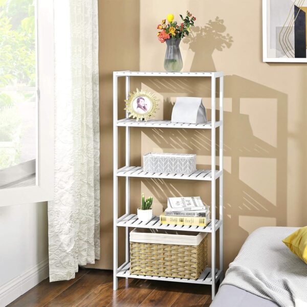 SONGMICS Etajera 5 niveluri, din bambus, pozitii reglabile, multifunctionala pentru bucatarie sau hol, 60x26x130 cm, alb - imagine 5