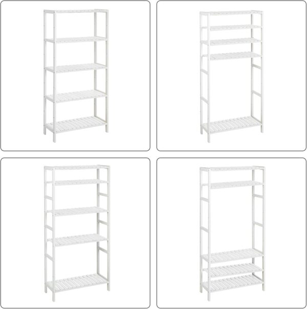 SONGMICS Etajera 5 niveluri, din bambus, pozitii reglabile, multifunctionala pentru bucatarie sau hol, 60x26x130 cm, alb - imagine 7