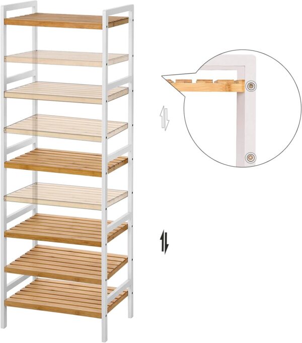 SONGMICS Etajera bambus 5 rafturi, pentru baie, bucatarie sau living, 45x32x142 cm, alb natur - imagine 2