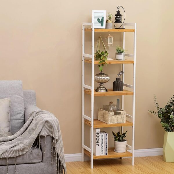 SONGMICS Etajera bambus 5 rafturi, pentru baie, bucatarie sau living, 45x32x142 cm, alb natur - imagine 4