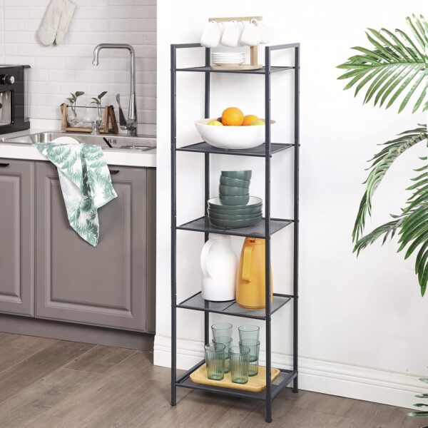 SONGMICS Etajera metalica 5 niveluri, raft ajustabil, pentru baie, bucatarie sau living, 38x30x128 cm, negru - imagine 2