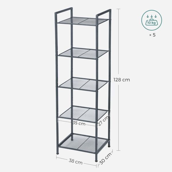 SONGMICS Etajera metalica 5 niveluri, raft ajustabil, pentru baie, bucatarie sau living, 38x30x128 cm, negru - imagine 3