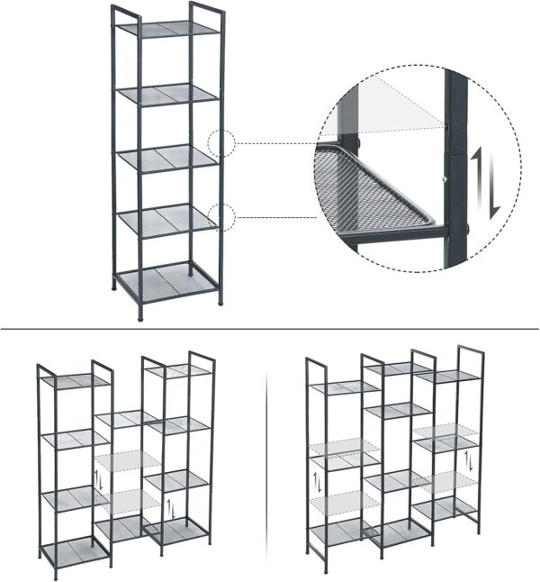 SONGMICS Etajera metalica 5 niveluri, raft ajustabil, pentru baie, bucatarie sau living, 38x30x128 cm, negru - imagine 6