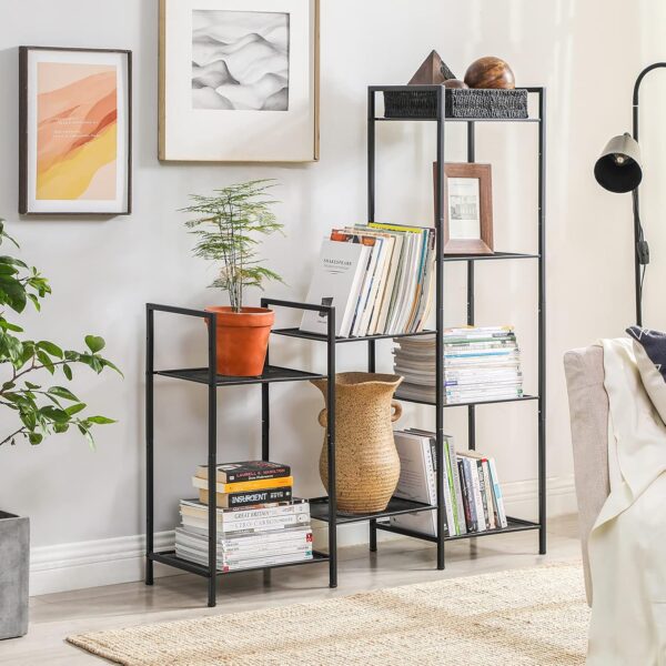 SONGMICS Etajera metalica 5 niveluri, raft ajustabil, pentru baie, bucatarie sau living, 38x30x128 cm, negru - imagine 7