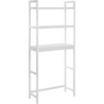 SONGMICS Raft de depozitare pentru baie, suprapunere peste masina spalat sau vas WC, din bambus, rafturi reglabile, 26x63x163 cm, alb