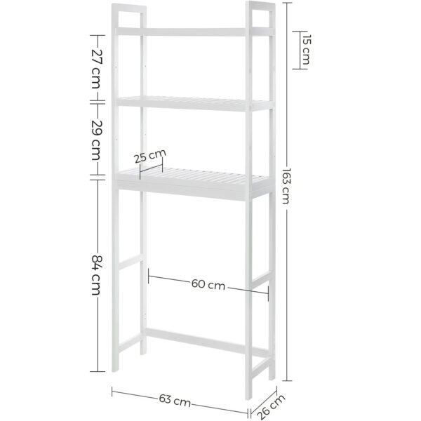 SONGMICS Raft de depozitare pentru baie, suprapunere peste masina spalat sau vas WC, din bambus, rafturi reglabile, 26x63x163 cm, alb - imagine 7