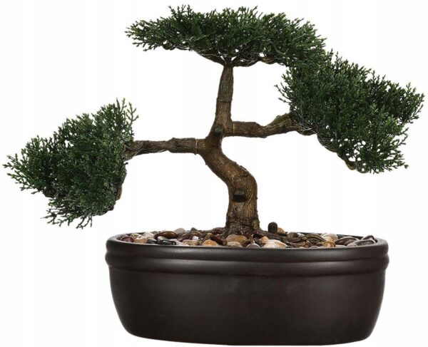 Bonsai artificial Atmosphera in ghiveci ceramic cu pietricele decorative, 23 cm, verde - imagine 4