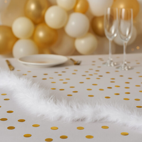 Ghirlanda pentru decor sau bradul de Craciun, model pene si bumbac, 200cm, alb - imagine 3