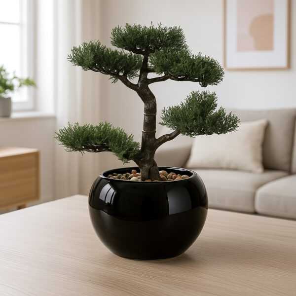 Bonsai artificial Atmosphera in ghiveci ceramic cu pietricele decorative, 36 cm, verde - imagine 3