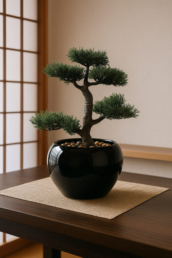 Bonsai artificial Atmosphera in ghiveci ceramic cu pietricele decorative, 36 cm, verde - imagine 4