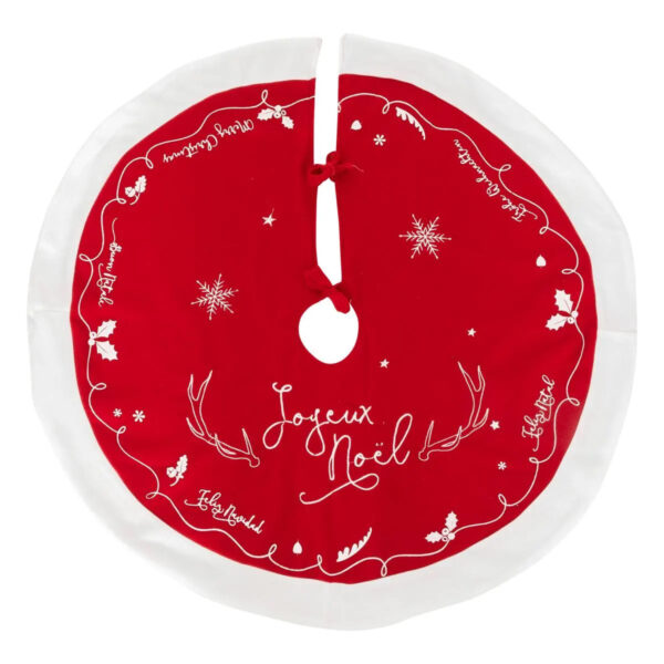 Covor decorativ pentru brad, din fetru matlasat, diametru 90 cm, rosu