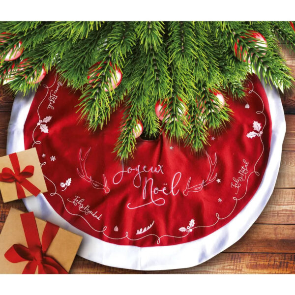 Covor decorativ pentru brad, din fetru matlasat, diametru 90 cm, rosu - imagine 2