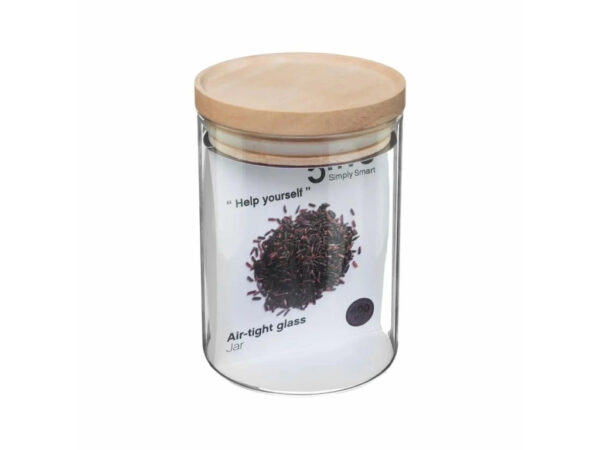 Borcan etans 5Five din sticla borosilicata cu capac lemn natural, 0.6 l, transparent - imagine 4