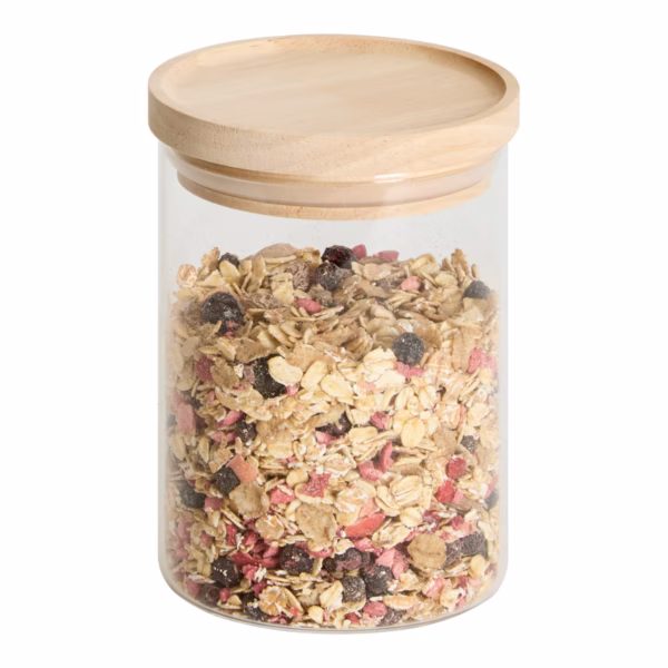 Borcan etans 5Five din sticla borosilicata cu capac lemn natural, 0.6 l, transparent - imagine 5