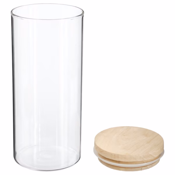 Borcan etans 5Five din sticla borosilicata cu capac lemn natural, 1.3 l, transparent - imagine 2