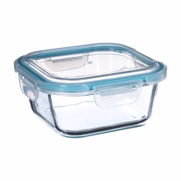 Set 3 caserole din sticla patrate 5Five Clipeat, capac albastru, 2.2L + 800ml + 330ml - imagine 7