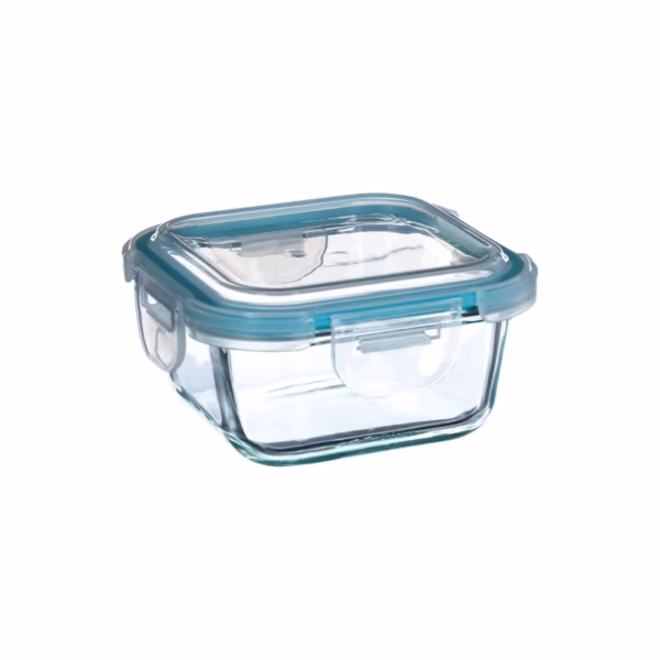 Set 3 caserole din sticla patrate 5Five Clipeat, capac albastru, 2.2L + 800ml + 330ml - imagine 8